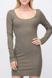 Solid Long Sleeve Ribbed Detail Dress - Destination Store