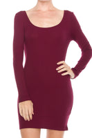 Solid Long Sleeve Ribbed Detail Dress - Destination Store