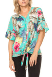 Tropical print button down front-tie top plus - Destination Store