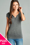 Short sleeve button placket rayon  spandex jersey top - Destination Store