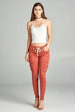 Waist drawstring cotton twill cargo skinny pants - Destination Store
