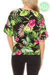 Tropical print button down front-tie top plus - Destination Store