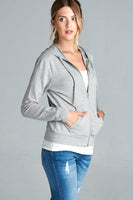 Long sleeve zipper french terry jacket w/ kangaroo pocket - Destination Store