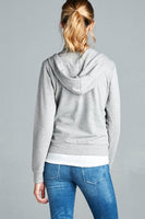 Long sleeve zipper french terry jacket w/ kangaroo pocket - Destination Store