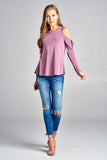 Long sleeve round neck open shoulder with  ribbon - Destination Store