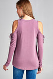 Long sleeve round neck open shoulder with  ribbon - Destination Store